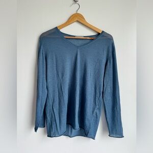 Mirror in the Sky 100% Cashmere Blue V Neck Sweater Sheer Women Large Luxurious